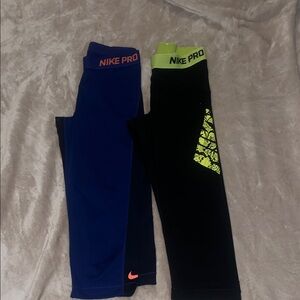 Nike Pro Leggings - Blue with Orange and Black with Green
